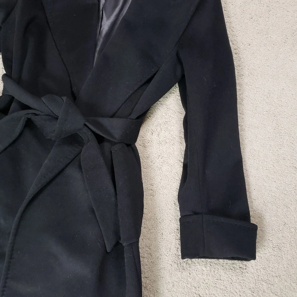 Ralph Lauren Black Wool Cashmere Wrap Belted Open Long Trench Coat Sz 14 - Picture 4 of 14
